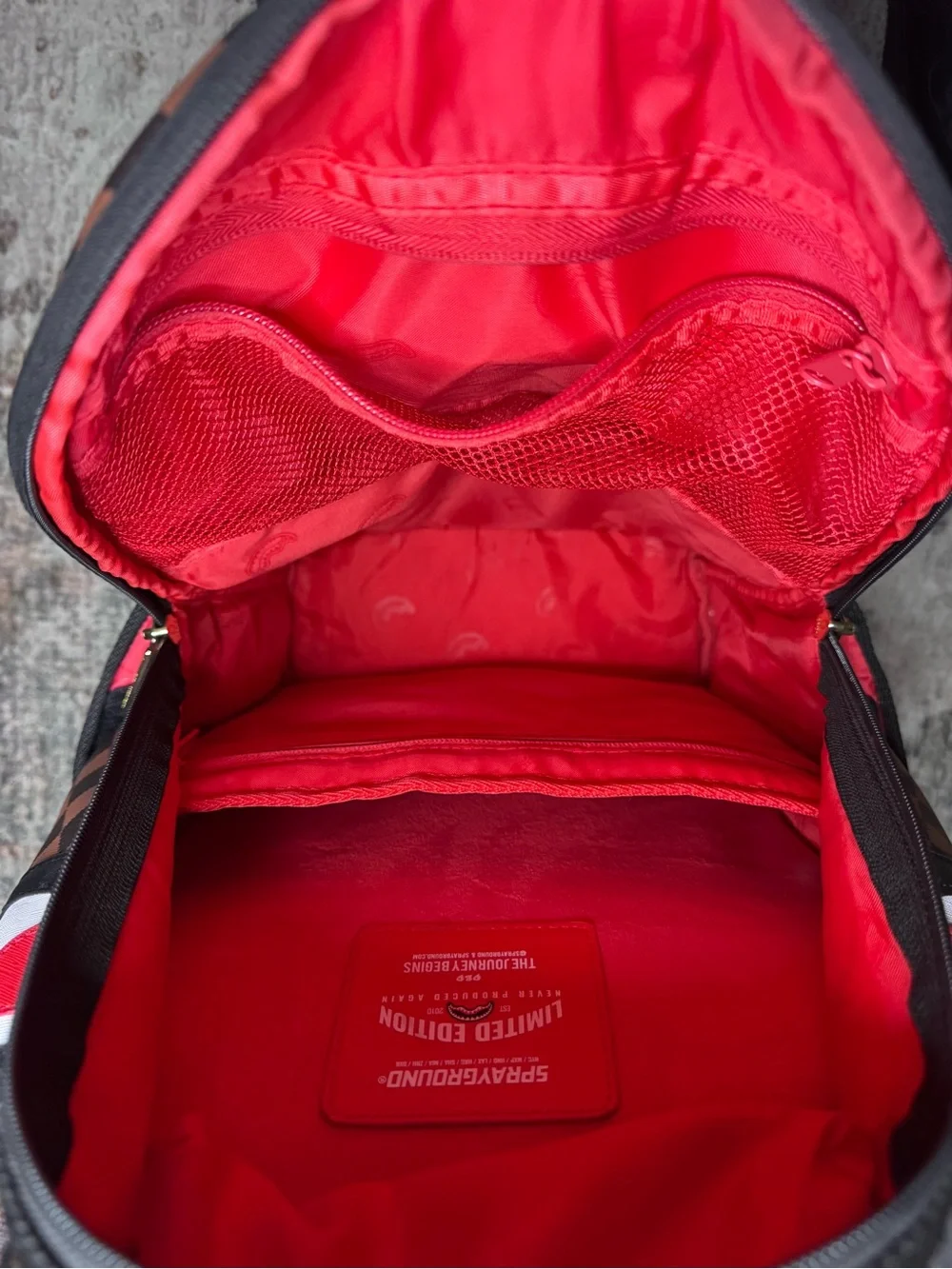 Sprayground Brown/Black/Red Checkerboard Shark Backpack